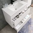 Cube Fürdőszobabútor 60 cm kerámia mosdóval (2 fiókos) tükörrel 60x80 cm magasfényű festett fehér