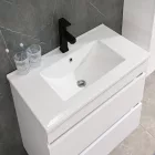 Cube Fürdőszobabútor 80 cm kerámia mosdóval (2 fiókos) tükörrel 60x80 cm magasfényű festett fehér