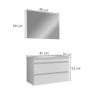 Cube Fürdőszobabútor 80 cm kerámia mosdóval (2 fiókos) tükörrel 60x80 cm magasfényű festett fehér