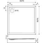 Fat black 80x80 cm szögletes fekete akril zuhanytálca, 12 cm magas
