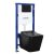 Tinos Black Duofix Delta B fekete perem nélküli fali WC szett, falba építhető wc tartállyal, nyomólappal, wc ülőkével