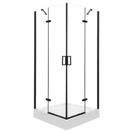 Flow Black 90 x 90 cm szögletes dupla nyílóajtós zuhanykabin 6 mm üveggel, zuhanytálca nélkül, fekete