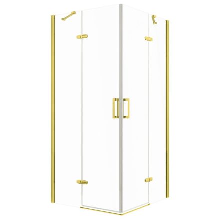 Flow Gold 90x90 cm szögletes dupla nyílóajtós zuhanykabin 6 mm üveggel, zuhanytálca nélkül, arany