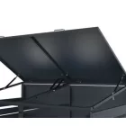 Kültéri zárható kukatároló porfestett acélból, faerezet nyomattal – 2 db kukához