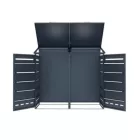 Kültéri zárható kukatároló porfestett acélból, faerezet nyomattal – 2 db kukához