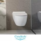 CeraStyle CITY matt fehér perem nélküli mély öblítésű íves fali WC, tetővel