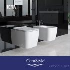 Cerastyle Hera matt fehér perem nélküli mély öblítésű szögletes fali wc, tető nélkül, integrált bidé funkcióval