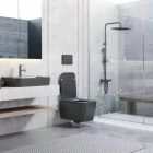 Cerastyle Hera MATT Fekete perem nélküli mély öblítésű szögletes fali wc, tetővel