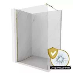   Arlo Gold Walk-In 90x200 cm, arany színű univerzális zuhanyfal 8 mm vastag vízlepergető biztonsági üveggel