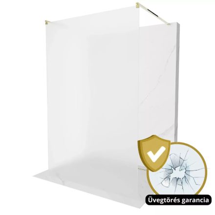Arlo Matt light gold szabadonálló Walk-In zuhanyfal 8 mm vastag vízlepergető biztonsági matt üveggel, 200 cm magas, két távtartóval