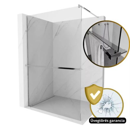 Arlo Plus Walk-In Nano zuhanyfal 100 cm, 8 mm vastag vízlepergető biztonsági üveggel, króm színű, 200 cm magas