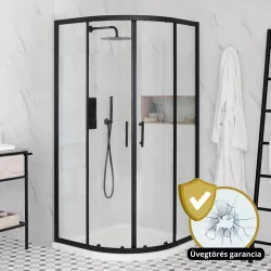   Elio Black 80X80 cm íves két tolóajtós zuhanykabin 6 mm vízlepergető biztonsági üveggel, fekete elemekkel, 190 cm magas