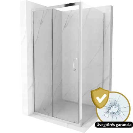 Paris 120x80 aszimmetrikus szögletes tolóajtós zuhanykabin 6 mm vastag vízlepergető biztonsági üveggel, 195 cm magas, króm