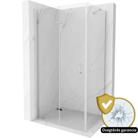 Porto 100x120 aszimmetrikus szögletes összecsukható nyílóajtós zuhanykabin 6 mm vastag vízlepergető biztonsági üveggel, 195 cm magas, króm