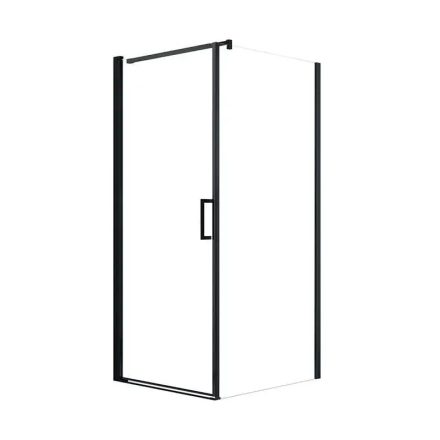 Hera 80x80 cm fekete egy nyílóajtós szögletes zuhanykabin, 5 mm edzett áttetsző üveggel, 195 cm magas