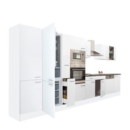 Yorki 430 konyhablokk fehér korpusz,selyemfényű fehér fronttal alulfagyasztós hűtős szekrénnyel