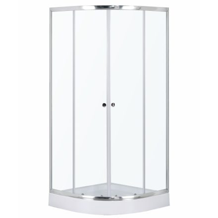 Leo Chrome 90x90 cm íves tolóajtós zuhanykabin 4 mm biztonsági üveggel, króm kerettel zuhanytálcával, 185 cm magas