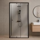 Flexi falsíkra szerelhető aszimmetrikus zuhanykabin 80x90 cm zuhanytálca nélkül fekete