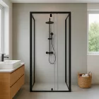 Flexi falsíkra szerelhető szögletes zuhanykabin 90x90 cm zuhanytálca nélkül fekete