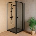 Flexi sarokba szerelhető szögletes zuhanykabin 90x90 cm zuhanytálca nélkül fekete