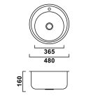 Teur kerek egy medencés rozsdamentes mosogató 480 mm