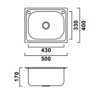 Mont szögletes egy medencés rozsdamentes mosogató 500x400 mm
