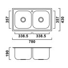 Nago szögletes két medencés rozsdamentes mosogató 780x430 mm