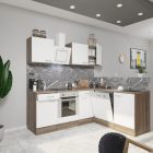 Yorki 220 sarok konyhablokk yorki tölgy korpusz,selyemfényű fehér fronttal alsó sütős elemmel