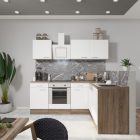 Yorki 220 sarok konyhablokk yorki tölgy korpusz,selyemfényű fehér fronttal alsó sütős elemmel