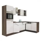 Yorki sarok konyhablokk Yorki tölgy korpusszal, selyemfényű fehér fronttal 280 cm-es méretben