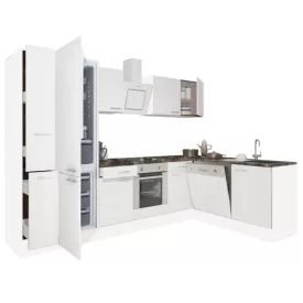   Yorki 310 sarok konyhablokk fehér korpusz,selyemfényű fehér front alsó sütős elemmel alulagyasztós hűtős szekrénnyel