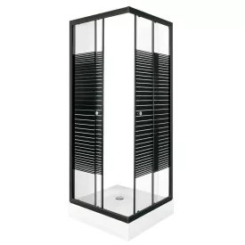   PICO Black stripe 70x70 cm szögletes dupla tolóajtós zuhanykabin 5 mm üveggel zuhanytálcával, fekete