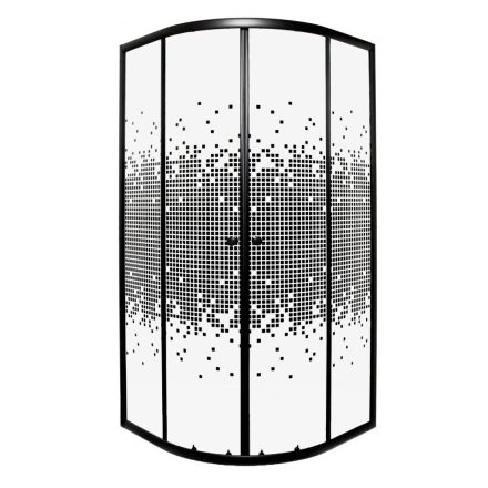 Pixel Black 80x80 cm íves tolóajtós zuhanykabin 4 mm biztonsági üveggel tálca nélkül, fekete kerettel, 183 cm magas