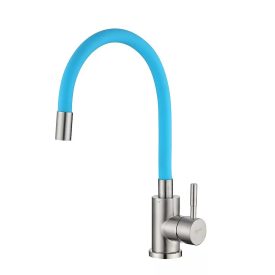   Zegor inox álló egykaros kerámiabetétes mosogató csaptelep kék flexibilis kifolyócsővel SAP4-F090BU