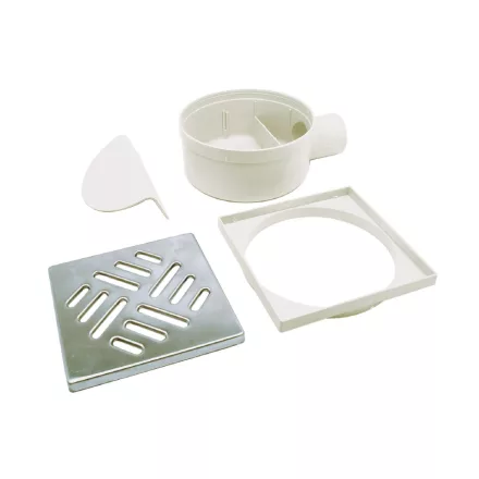 PP EASY szifon terasz/padlószintű 150x150 vízszintes kimenet rács INOX rozsdamentes H80-120, D50 (SPPOIX150150)