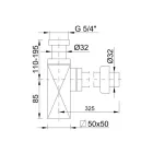 Fém mosdó búraszifon szögletes forma, leeresztőszelep nélkül, 32 mm-es elfolyással