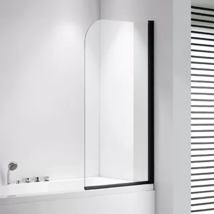 Stuxi Ravenna Black 75x140 kihajtható 1 szárnyú kádparaván 6 mm vastag vízlepergető biztonsági üveggel, fekete elemekkel