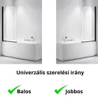 Stuxi Ravenna Black 75x140 kihajtható 1 szárnyú kádparaván 6 mm vastag vízlepergető biztonsági üveggel, fekete elemekkel