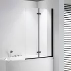 Stuxi Ravenna Black 100x140 összecsukható 2 szárnyú kádparaván 6 mm vastag vízlepergető biztonsági üveggel, fekete elemekkel