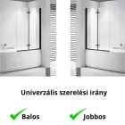 Stuxi Ravenna Black 100x140 összecsukható 2 szárnyú kádparaván 6 mm vastag vízlepergető biztonsági üveggel, fekete elemekkel