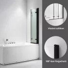 Stuxi Ravenna Black 120x140 összecsukható 3 szárnyú kádparaván 6 mm vastag vízlepergető biztonsági üveggel, fekete elemekkel