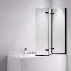 Stuxi Ravenna Black 120x140 összecsukható 3 szárnyú kádparaván 6 mm vastag vízlepergető biztonsági üveggel, fekete elemekkel