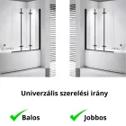 Stuxi Ravenna Black 120x140 összecsukható 3 szárnyú kádparaván 6 mm vastag vízlepergető biztonsági üveggel, fekete elemekkel