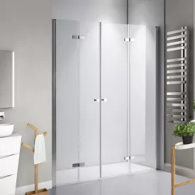   Stuxi Verona Big 180 cm széles aszimmetrikus kétszárnyú csukló zuhanyajtó (70+110 cm), 6 mm vízlepergető üveggel, króm profillal, 195 cm magas