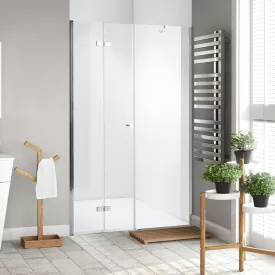   Stuxi Verona Fix 140 cm (70+70) széles csukló zuhanyajtó fix fallal, 6 mm vízlepergető üveggel, króm profillal, 195 cm magas