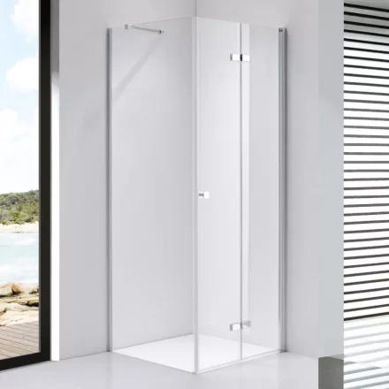 Stuxi Verona 120x120 cm szögletes csuklóajtós zuhanykabin, 6 mm vízlepergető üveggel, króm elemekkel