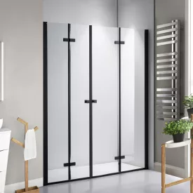   Stuxi Verona Big Black 180 cm széles aszimmetrikus kétszárnyú csukló zuhanyajtó (70+110 cm), 6 mm vízlepergető üveggel, matt fekete profillal, 195 cm magas