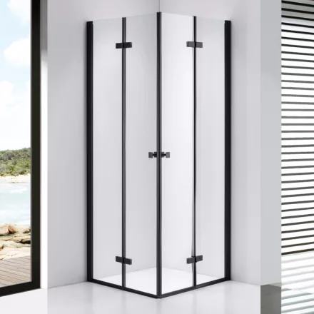 Stuxi Verona Duo Black 100x100 cm szögletes két csuklóajtós zuhanykabin, 6 mm vízlepergető üveggel, fekete