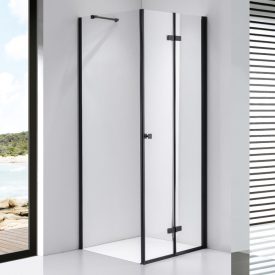   Stuxi Verona Black 70x70 cm szögletes csuklóajtós zuhanykabin, 6 mm vízlepergető üveggel, fekete elemekkel