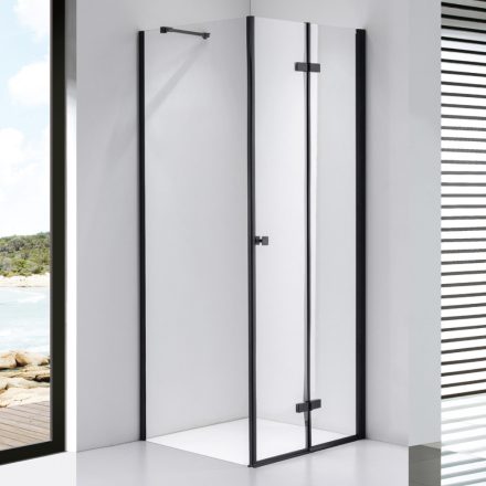 Stuxi Verona Black 80x80 cm szögletes csuklóajtós zuhanykabin, 6 mm vízlepergető üveggel, fekete elemekkel